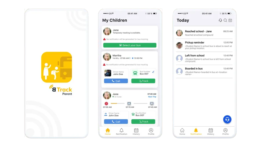 The mobile app showing trip alerts