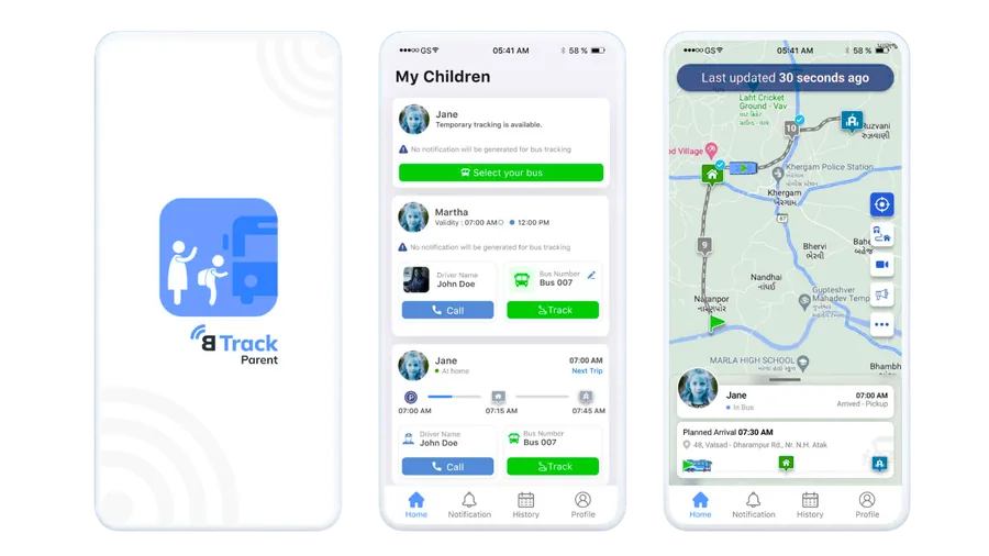 The mobile app showing a tracked vehicle list